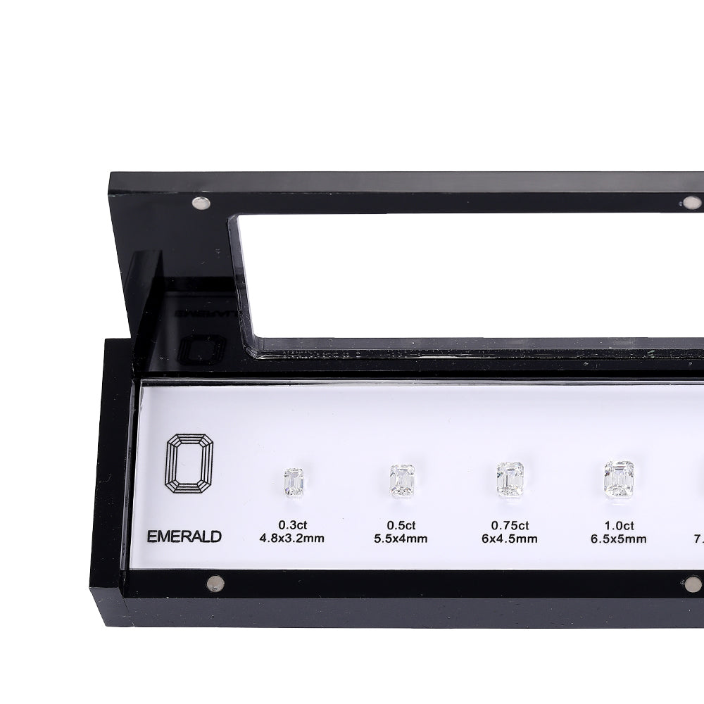 Emerald shape gemstone size and carat chart comaprison kit for jewelers