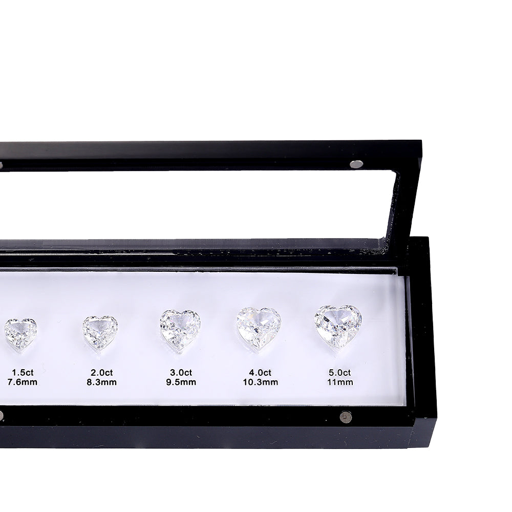 Heart shape gemstone size and carat chart comparison kit for jewelers