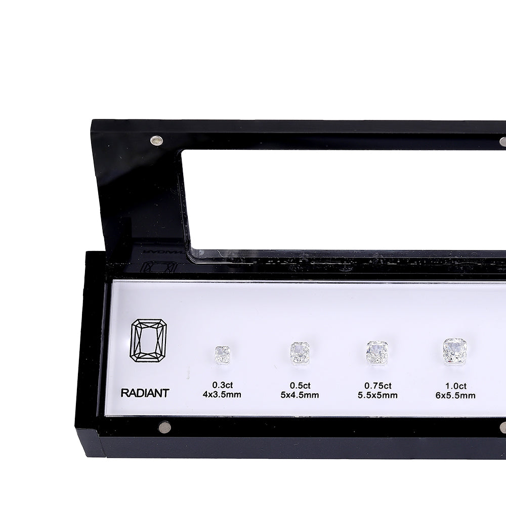 Radiant shape gemstone carat and size chart for comaprison for jewelers