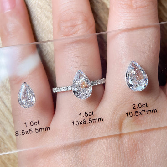 Pear shape gemstone size and carat chart comparison kit for jewelers