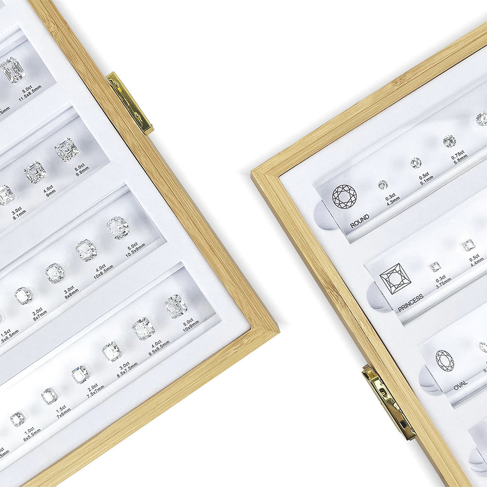 Gemstone carat and size chart comparison kit for jeweler